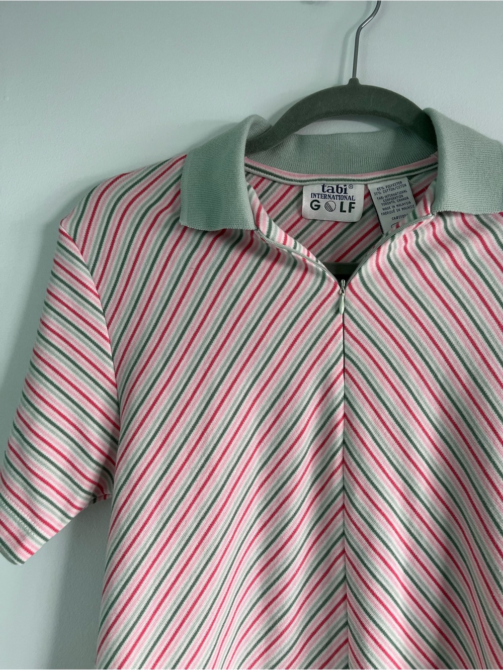 Vintage Tennis Prep Tabi International Golf Quarter Zip Striped Polo Tee T-Shirt